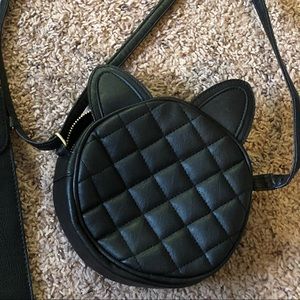 Quilted vegan leather black cat bag